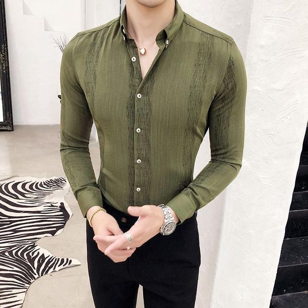 

men korean clothes autumn retro shirt man long sleeve stripe slim fit business affairs dress camisa masculina men's shirts, White;black