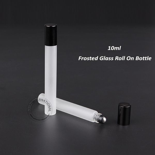 

50pcs/lot promotion 10ml empty roll on bottle essential oils frosted glass perfume container refillable packaging