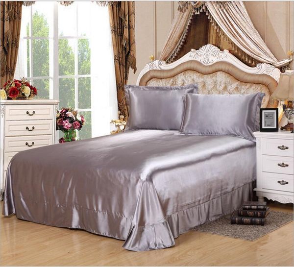 

sheets & sets solid color home textile silver gray silky satin bedspread imitated silk bedding bed sheet cases for twin queen king size