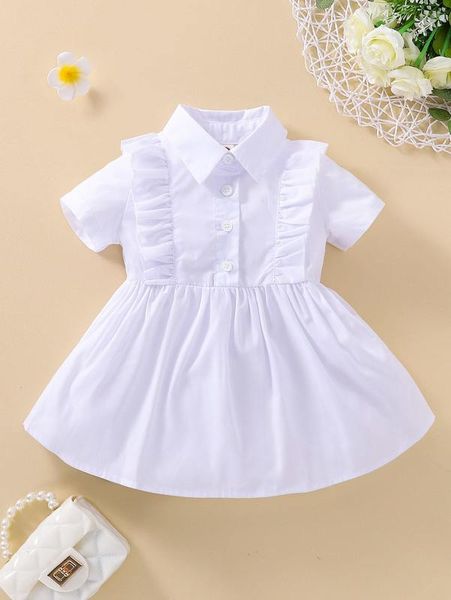 

baby ruffle trim half button front shirt dress she, Red;yellow