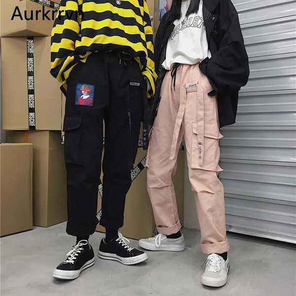 

women's pants & capris aurkrrvn harajuku cargo women hip hop high waist trousers feminine summer casual street long for woman, Black;white