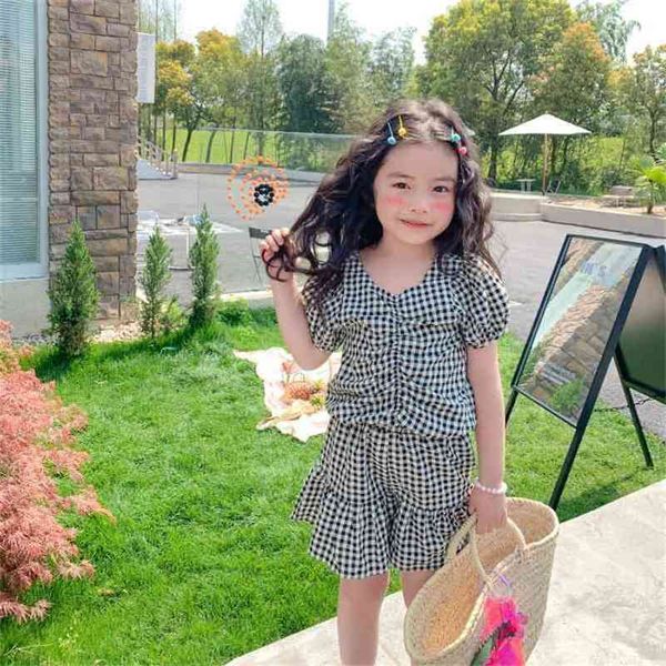 

summer arrival girls fashion plaid sets kids shorts clothes 210528, White