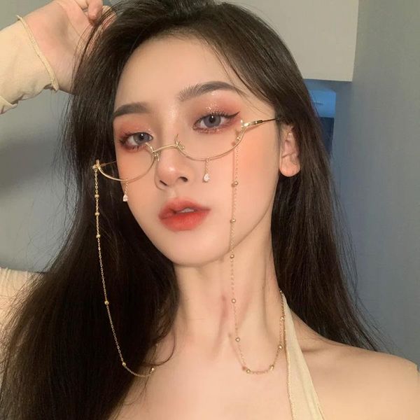 

sunglasses frames 2021 versatile simple glasses decorative belt chain fashion trend women's personality temperament, Silver