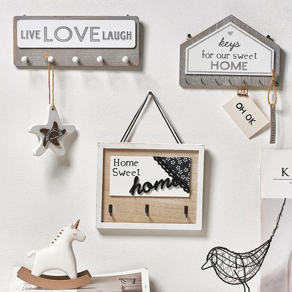 

new wall hanging wood key hanger holder wall organizer rectangle house shape key rack hooks coat hooks home decoration