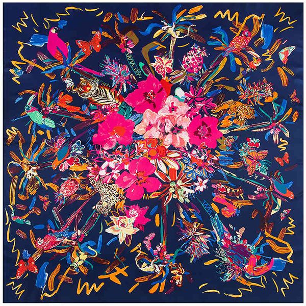 

130cm cheetah tiger printing twill fashion design bandana scarf women shawls luxury brand silk scarves for ladies, Blue;gray