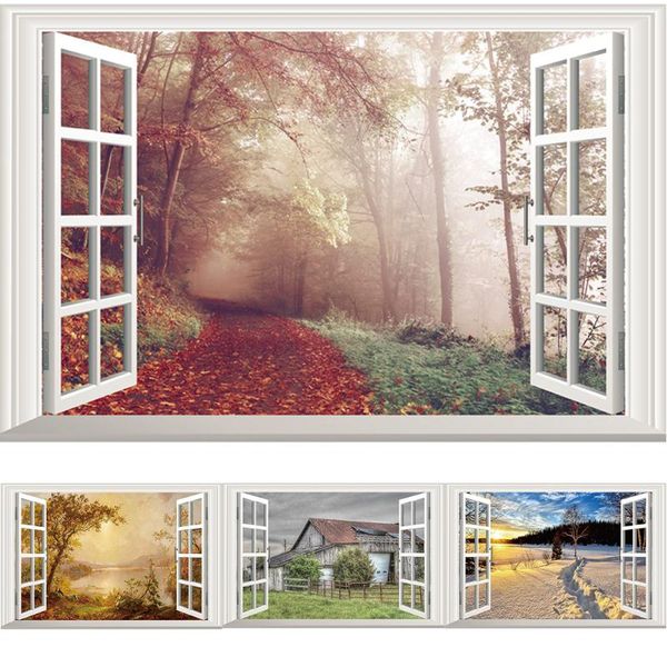 

wall stickers landscape sticker bedroom living room pvc frosted window scenery false decoration