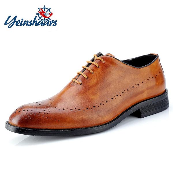 

dress shoes yeinshaars italian mens genuine leather oxfords men wedding party whole cut formal for big size 47, Black