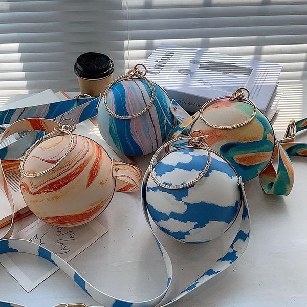 

evening bags fashion marbling lady handbag quality banquet shoulder clutch bag spherical small purse chain bolsos mujer