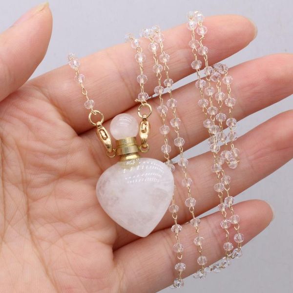 

pendant necklaces necklace natural stone clear quartz heart-shaped perfume bottle for women romantic gift 22x36mm, Silver