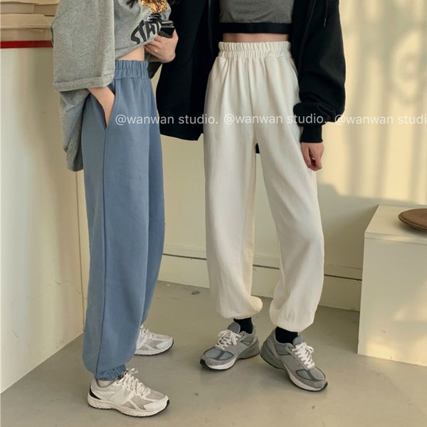 

2021 new white high-waist sports casual beam feet harem women's autumn wide leg loose slim straight pants ekyd, Black;white