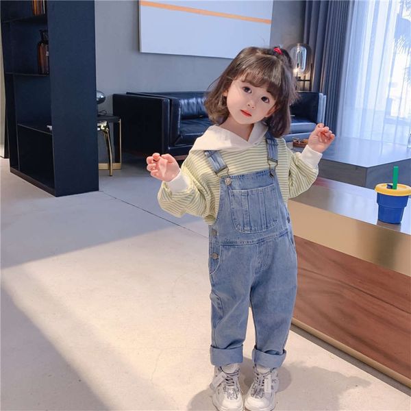 

girls' 2021 new clothes denim suspenders children's korean casual women's spring and autumn pants, Blue