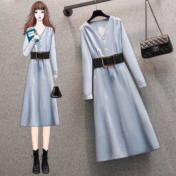 

large size women's dress: new fat sister's french belly covering dress in spring of 2021, Black;gray