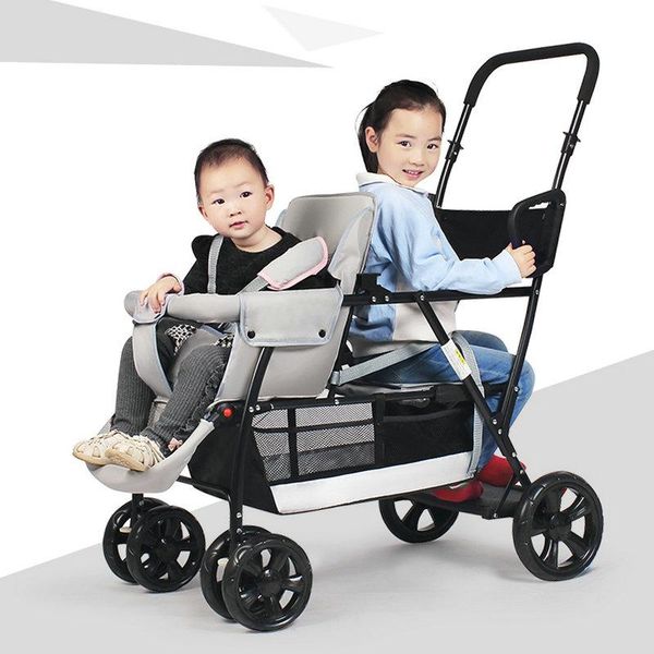 

strollers# sit and stand tandem stroller, lightweight twins carriage with toddler platform, suit for 0-7 ages kids