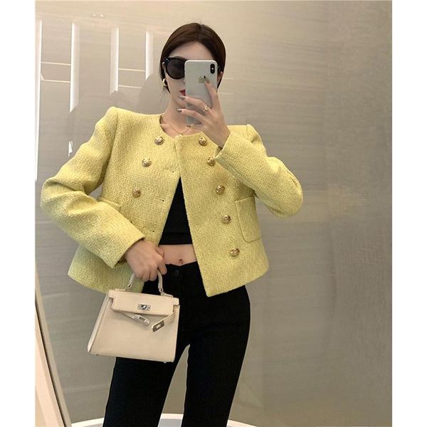 

women's jackets office lady temperament autumn o long sleeve yellow coat women short double breasted cardigan korean chic fashion slim, Black;brown
