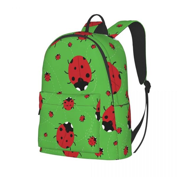 Rucksack, College-Schultasche, lässiger grüner Hintergrund mit Marienkäfern, Buch-Packtasche für Teenager, Reisen, Schulter