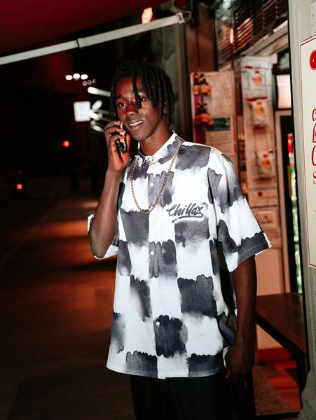 

men letter & gingham graphic shirt g1o4#, White;black