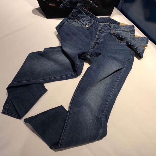 

autumn women's casual leggings washed elastic medium waist denim slacks, Blue