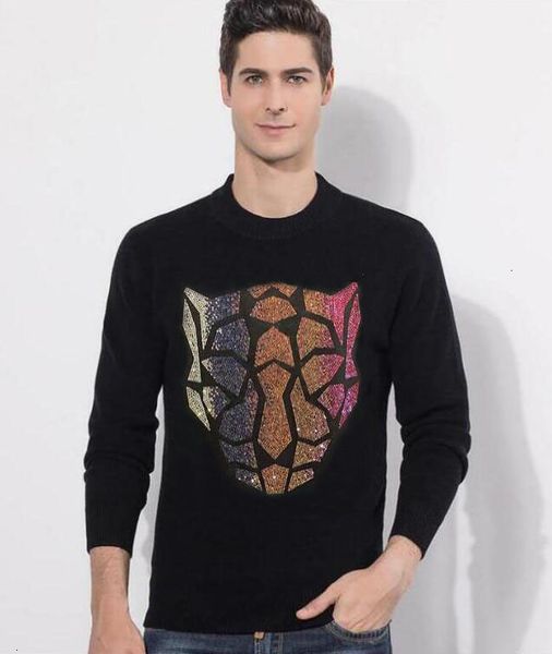 

2021 new men clothing rhinestones streetwear mens fashion round neck winter sweater uesh, White;black