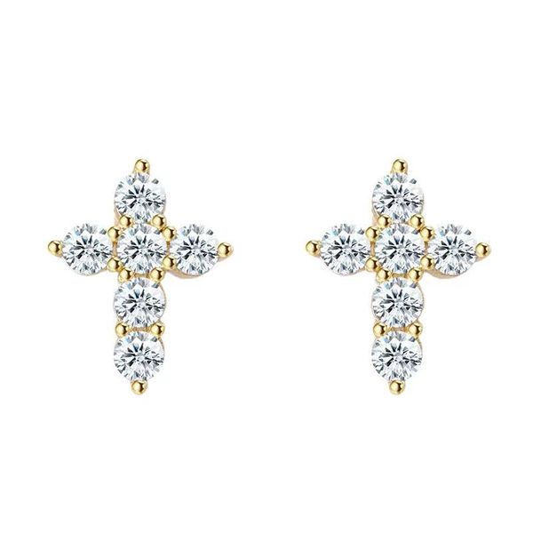 

stud hiphop cross moissanite earrings women men jewelry 925 silver d color 3mm diamond geometric birthday, Golden;silver