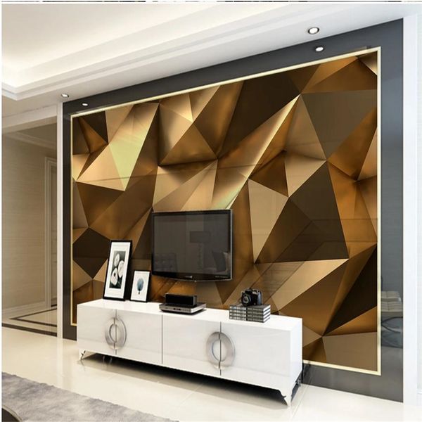 

custom 3d murals wallpaper for living room golden three-dimensional geometric wallpapers