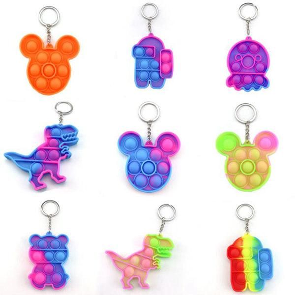 

party favor key chain bubble poo its keychain pioneer puzzle silicone decompression anti stress relief finger toy ball funny shapes gif
