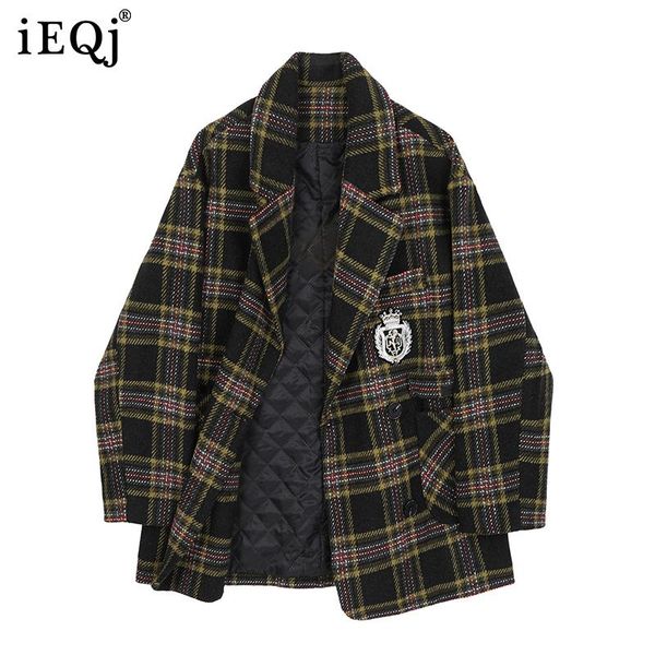 

women's suits & blazers ieqj women black check big size casual plaid blazer notched long sleeve loose fit jacket fashion tide autumn 20, White;black