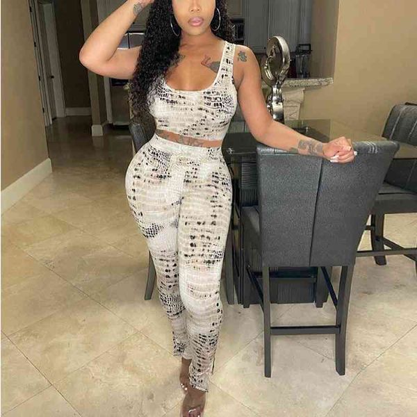 

two piece summer casual suits tank & skinny pants set 210702, White