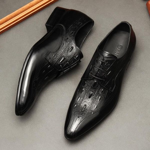 

dress shoes pjcmg spring/autumn handmade slip-on genuine leather oxford flat original brand men, Black