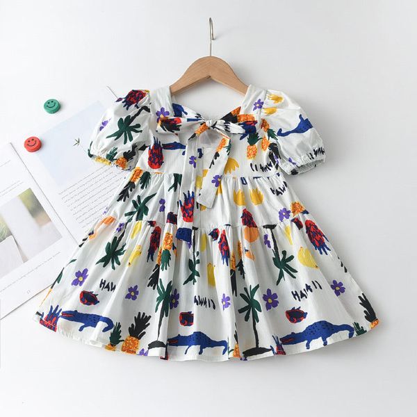 

fashion summer kids dresses for girls print little girls clothes party birthday children princess costume flower girl dresses, Red;yellow
