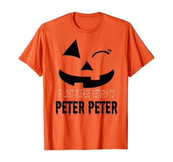 

if lost return to peter peter pumpkin eater costume t-shirt, White;black