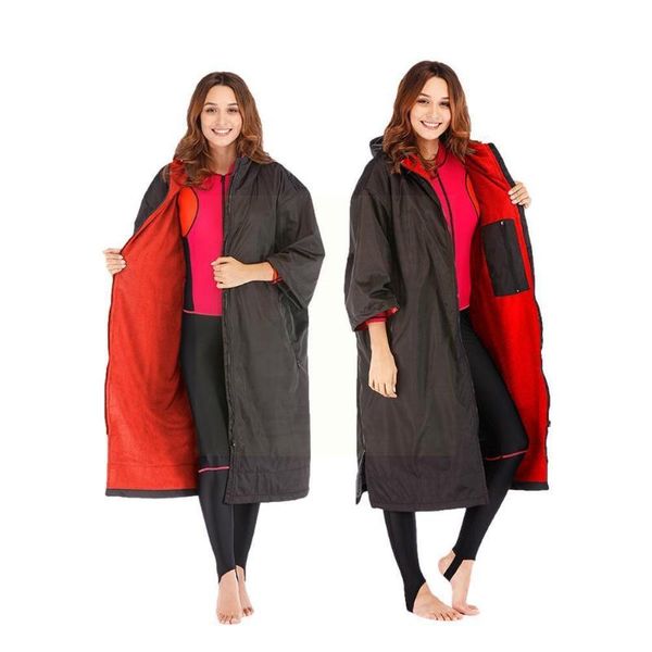 

swim wear quick-drying suit dry robe waterproof long sleeve double zipper sports wet layer hoodie coat poncho woman swimsuits