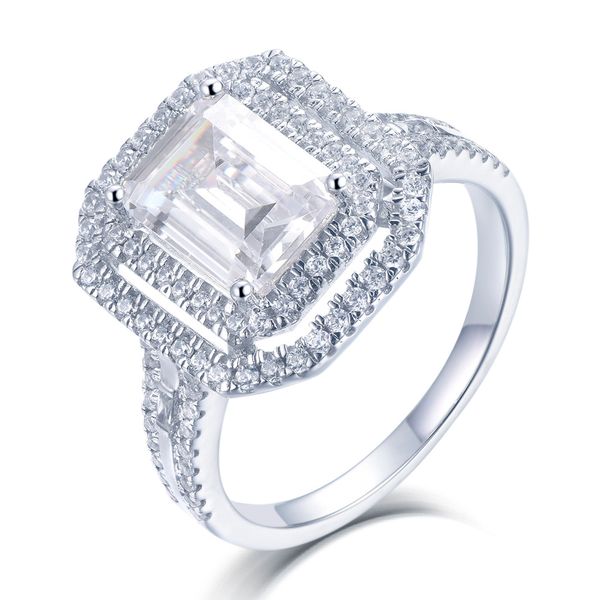 

european and american fashion high-end tonglin ornament s925 sterling silver ring female wedding ring ladder square zircon europe and americ