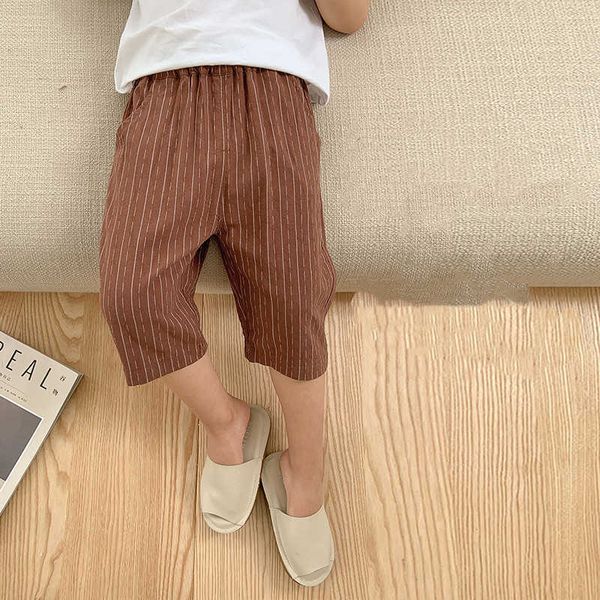 

boys summer striped straight calf-length pants 1-6 years kids casual loose all-match thin 210615, Blue