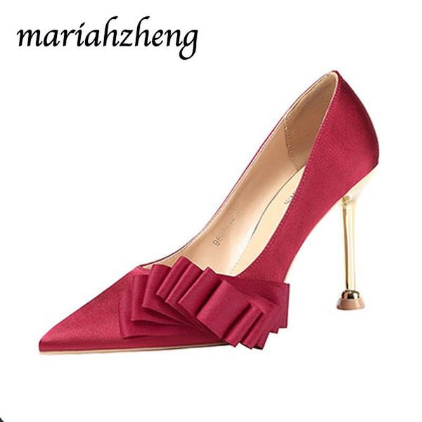 

dress shoes meriahzheng 9.5cm pointed high heel bow women's single with shallow mouth and professional party lsj, Black