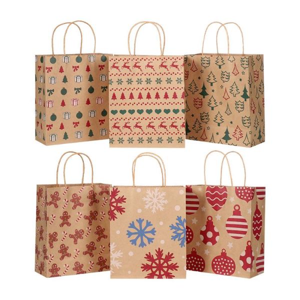 

gift wrap cabilock 24pcs christmas kraft bags 6 patterns paper portable festive xmas party with handle for christ