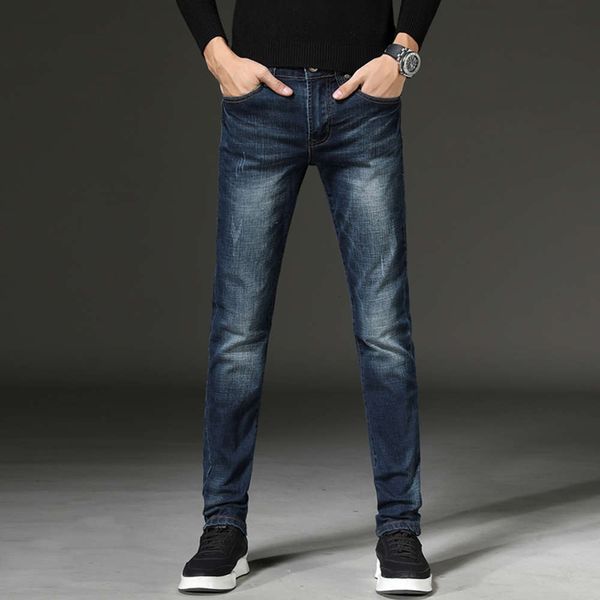 

men's jeans autumn winter fashion korean elastic slim leggings high end long pants young and middle-aged casual men, Blue