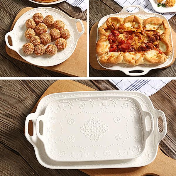 

dishes & plates european-style ceramic binaural rectangular plate baking dish salad dessert fruit tray tableware fish cold pla