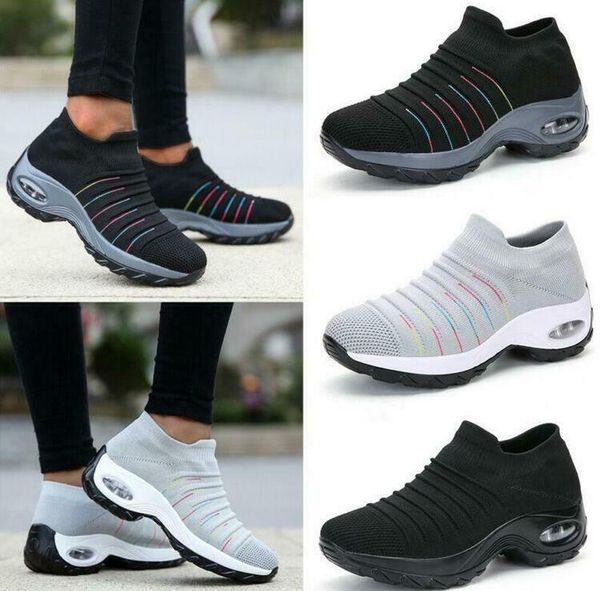 

dress shoes women trainers air cushion sneakers ladies breathable running sock size, Black