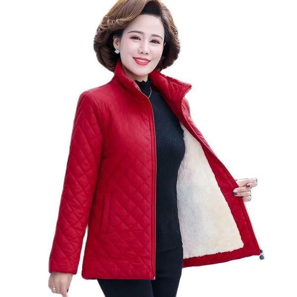

women's down & parkas winter parka coat women jacket autumn plus velvet cotton padded overcoat casual short middle aged female size 5xl, Black