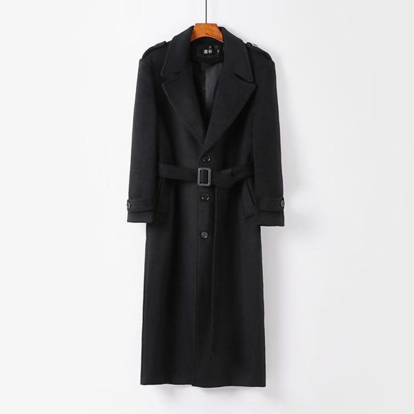 

men's wool & blends singles double-breasted autumn pure color long sleeve coat euramerican fashion big yards, Black
