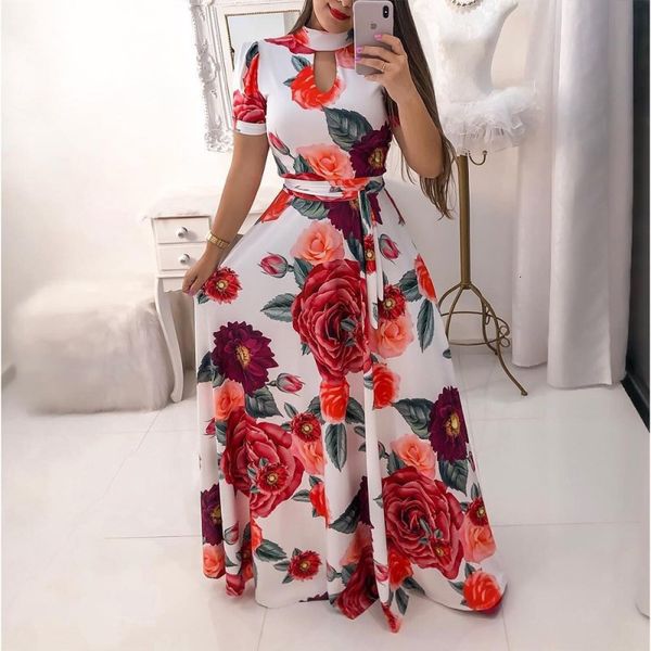 

2021 new long es clothes vestidos plus size 5xl spring autumn print casual maxi women bohemian boho vestido party elegant oka1, Black;gray