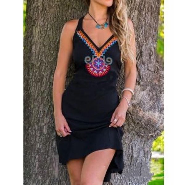 

casual dresses lugentolo summer dress women fashion print high waist sleeveless tank a-line plus size womens mini, Black;gray