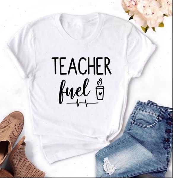 

teacher letter print t shirt women short sleeve o neck loose tshirt 2021 summer women tee shirt mujer, White
