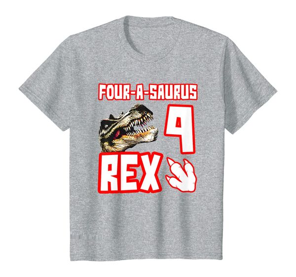 

kids 4th birthday dinosaur t shirt - four-a-saurus - 4 rex, White;black