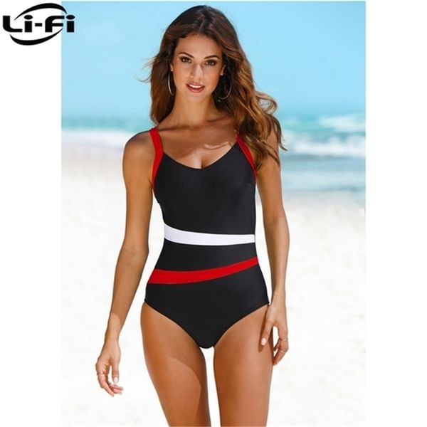 

li-fi swimsuit plus size swimwear women vintage bathing suits summer beach wear pactwork padded swimming 210702, White;black