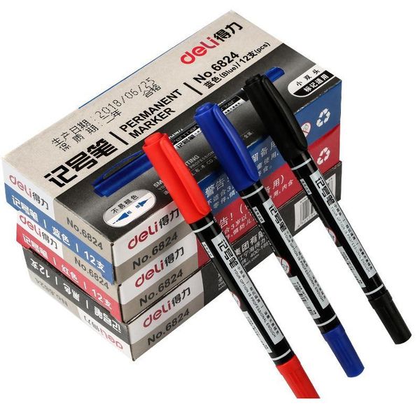 

3pcs permanent markers pen black blue red double headed marker pen for paper steel cd glass fabric paint office school qylzhw