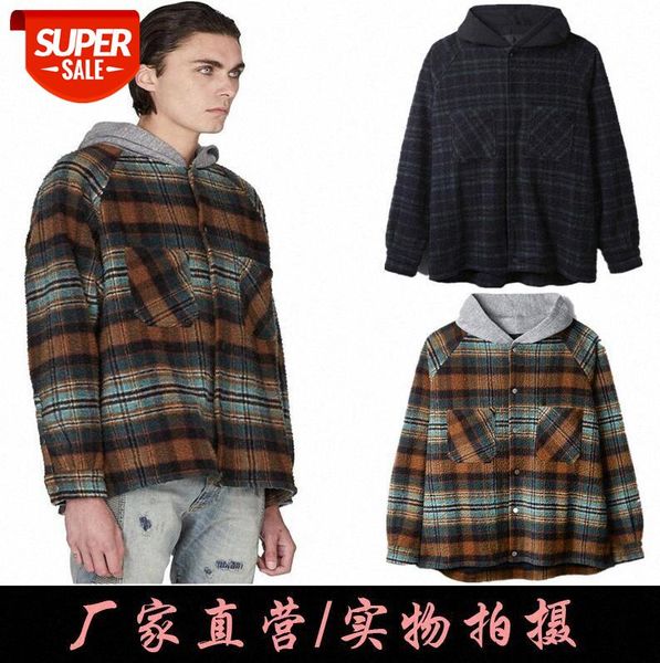 

flannel street loose flow plaid hooded jacket #nq0y, Black;brown