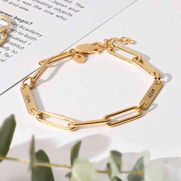 

sherman customized multiple name bracelet fashion simple rectangular chain women's family gift jewelry, Golden;silver