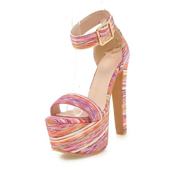 

sandals thick heel buckle size toe summer super high, Black