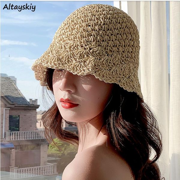 

wide brim hats bucket women solid dome korean version stylish daily all-match creativity summer sun-proof feminino caps tender, Blue;gray
